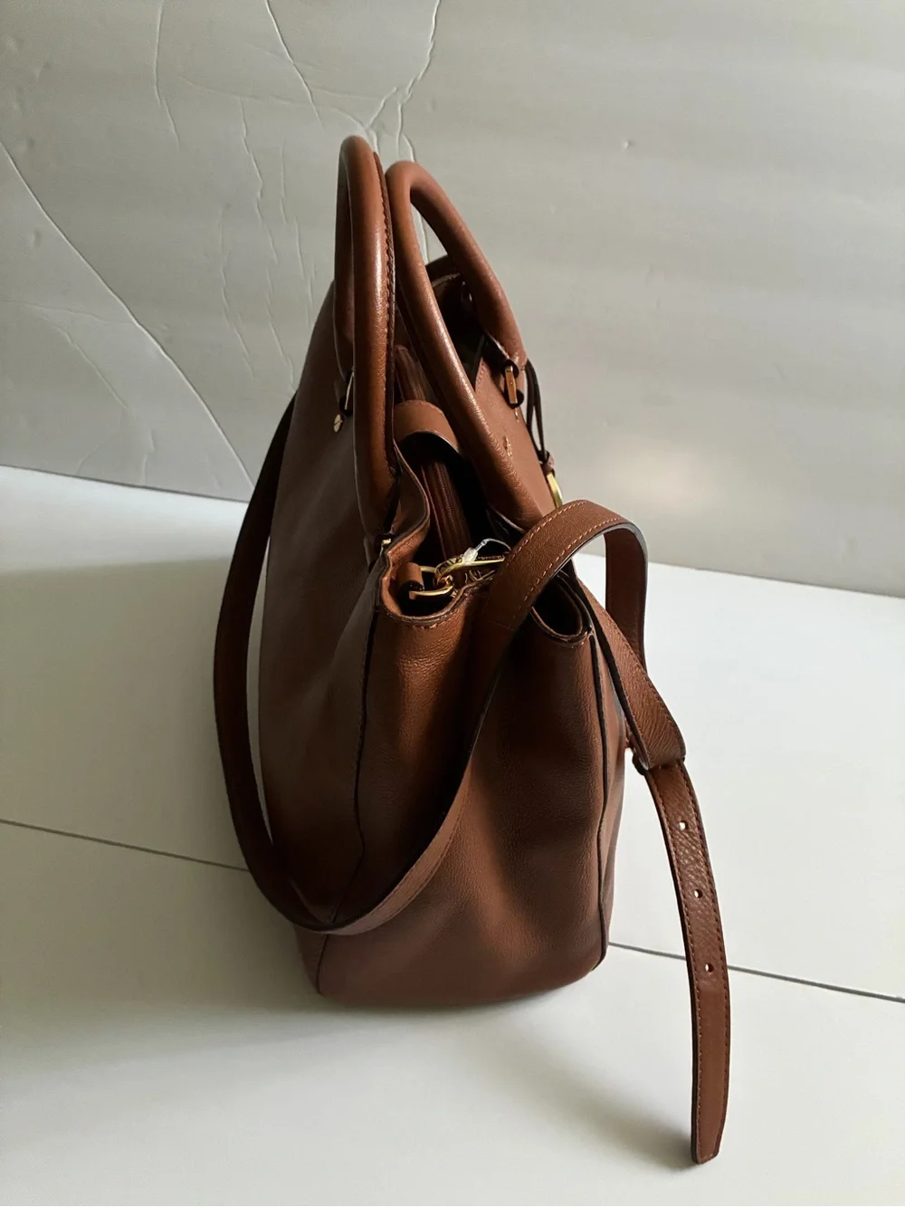 Michael Kors Cognac Leather Satchel with Gold Hardware